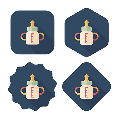 婴儿瓶扁平图标与长影子，EPS 10图片下载