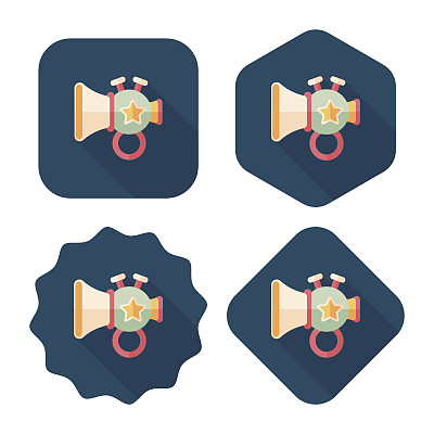 喇叭或喇叭玩具扁平图标与长影子，eps10图片下载