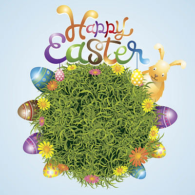 复活节彩蛋和兔子草背景图片下载