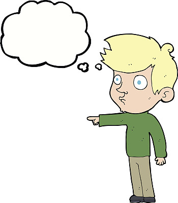 卡通指向男孩与思想泡泡图片下载