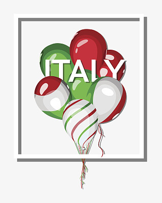 意大利。一堆意大利国旗颜色的气球。图片下载