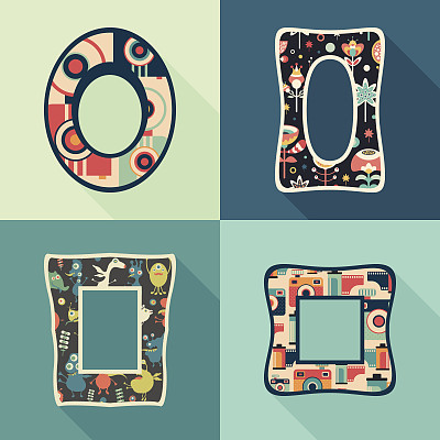 一套彩色的复古框架与长影子。图片下载