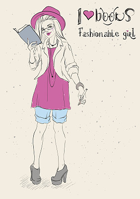 我喜欢读书。时尚的女孩图片下载