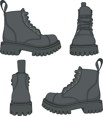 向量组的图纸与黑色的靴子。孤立的对象图片下载