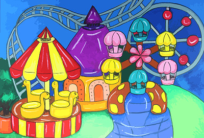 色彩缤纷的游乐园绘画背景图片下载