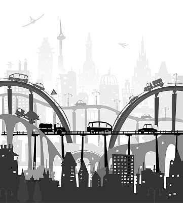 交通繁忙的城市道路和高速公路图片下载