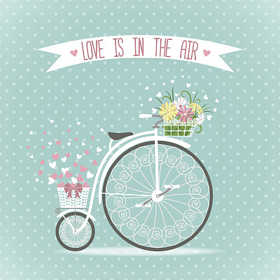 可爱的自行车和装满鲜花的篮子图片下载