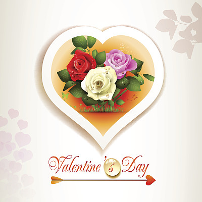 心形和玫瑰的情人节卡片图片下载