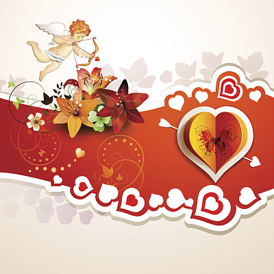 心形和百合花的情人节卡片图片下载