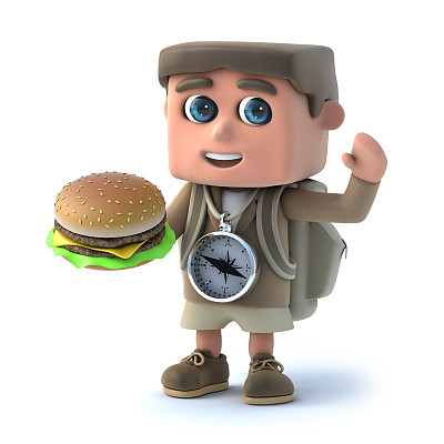 3d远足的孩子有一个汉堡图片下载
