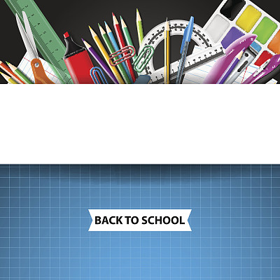 回到学校背景与黑板和用品图片下载