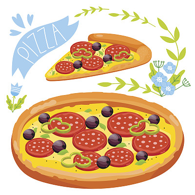 一片披萨孤立在白色背景上图片下载