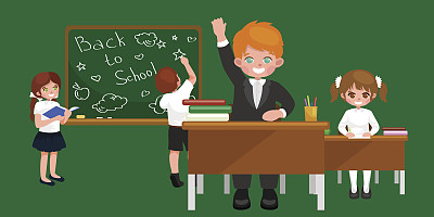 回到学校的夏季销售背景。男孩和女孩在图片下载