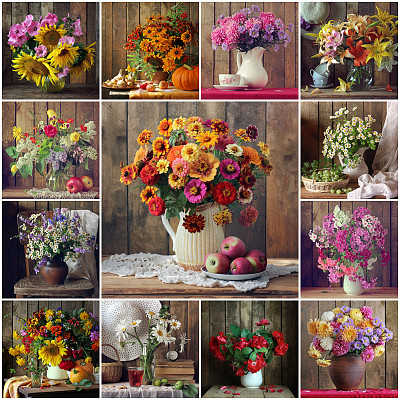 用花拼贴静物。图片下载