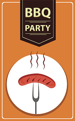 烧烤聚会。叉上烤香肠。快餐。矢量插图。图片下载