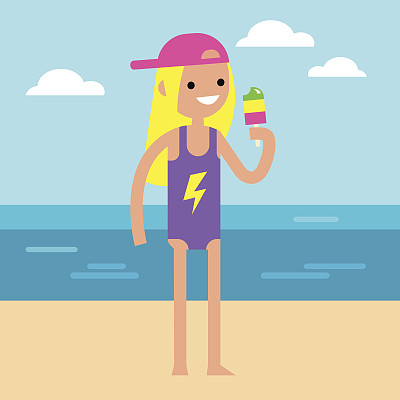 一个十几岁的女孩在度假吃冰淇淋图片下载