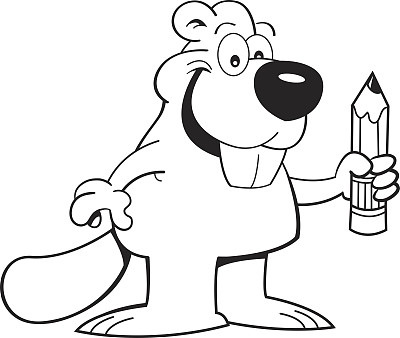 卡通海狸拿着铅笔图片下载