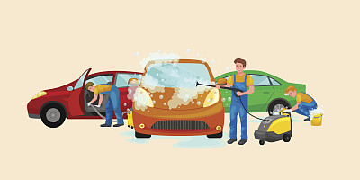 洗车服务，用水和肥皂自动清洗图片下载