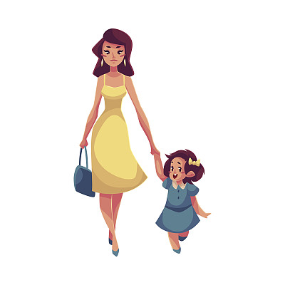 母亲和女儿走在一起图片下载