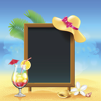 有鸡尾酒和菜单板的暑假背景图片下载