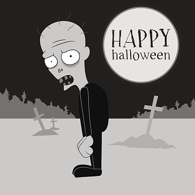 墓地里僵尸的卡通插画。向量。卡图片下载