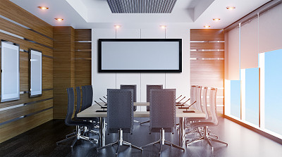 阳光明媚的早晨，现代办公室。3 d渲染。图片下载