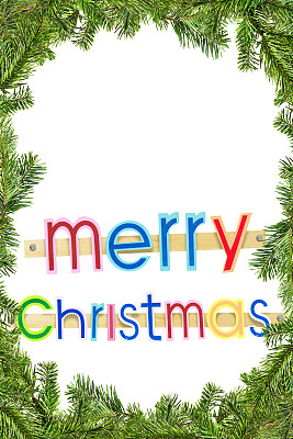 圣诞问候在白色的背景与云杉框架图片下载