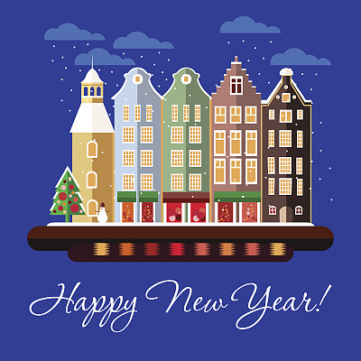 城市冬季景观新年贺卡图片下载