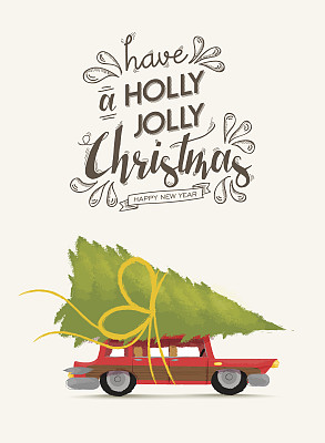 圣诞快乐，新年快乐，复古汽车设计图片下载