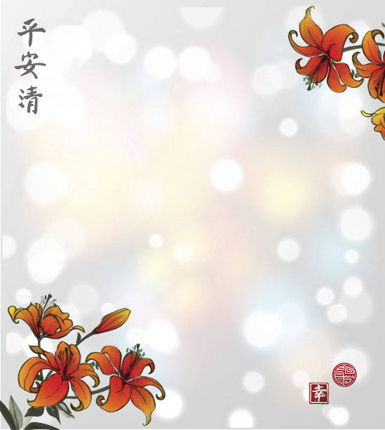 百合花在白色发光的背景。传统东方水墨画图片下载