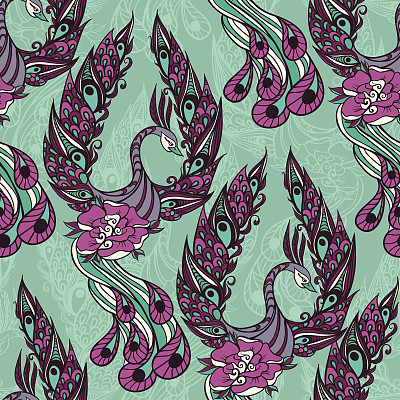 无缝图案与天鹅。素材图片