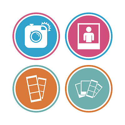 照片的相机图标。闪光灯和自拍架。图片下载