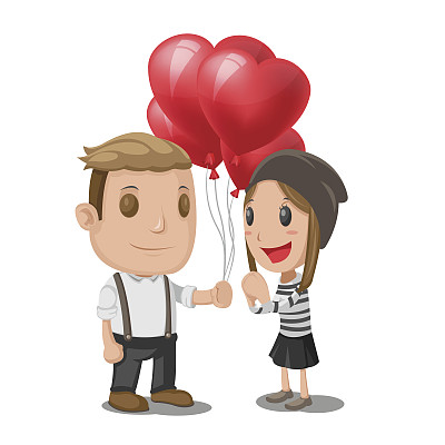 男人赠送心形气球给女人矢量图图片下载