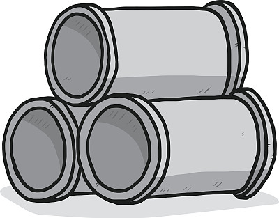 水泥管道/卡通矢量和插图，手绘风格，灰度，孤立在白色背景。图片下载