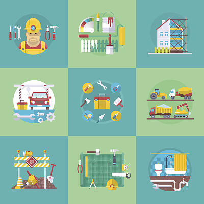 向量建设平面旗帜集图片下载