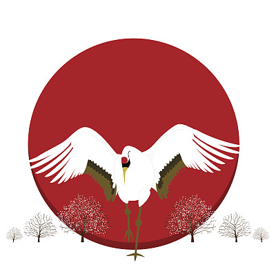 日本国旗上的丹顶鹤。北海道设计为海报小崔图片下载