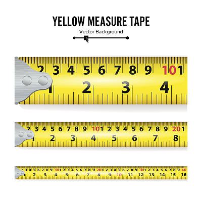黄色测量带向量。测量工具和设备的单位是厘米。几种变体，比例缩放图片下载