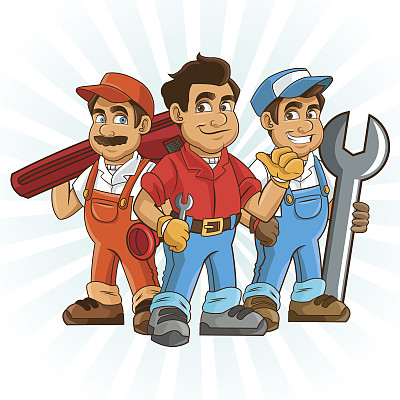 管道服务。水管工卡通设计。矢量图形图片下载