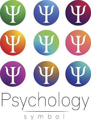 心理学的现代符号集。创造性的风格。图标矢量。明亮的颜色字母在白色的背景。符号为网页，印刷，卡片。图片下载