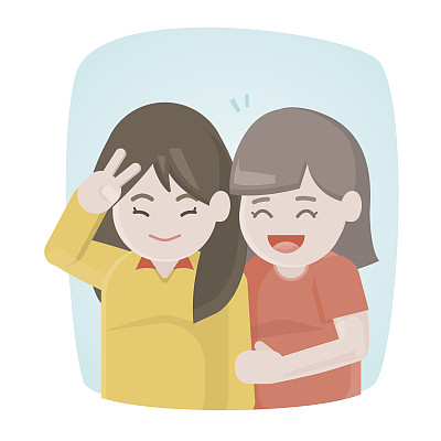 快乐的两个女生朋友笑着拥抱在一起。年轻女性享受，矢量插图。图片下载