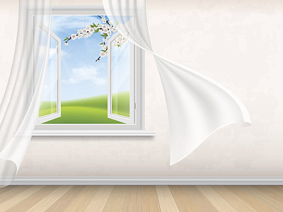 白色的窗帘和砖墙背景图片下载