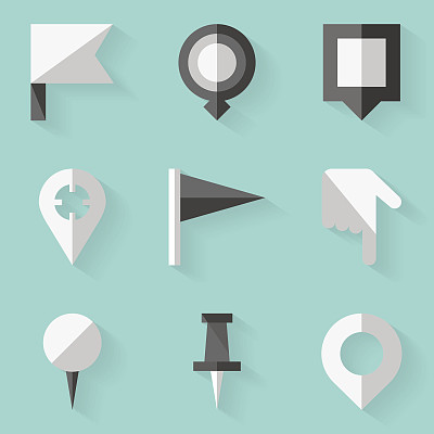 平的图标集。推针地图。白色的风格图片下载
