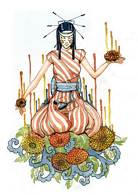 戴着日本面具的漂亮女孩图片下载