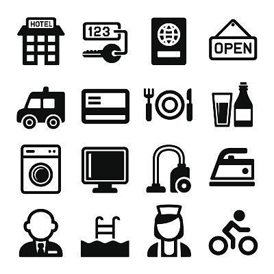 酒店和服务图标集矢量图图片下载