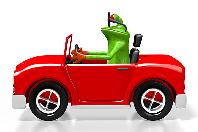 3D卡通汽车和青蛙的概念图片下载