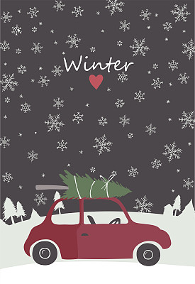 一辆复古的红色汽车，顶上有棵树图片下载