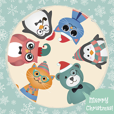 潮人时尚复古动物和宠物圣诞背景图片下载