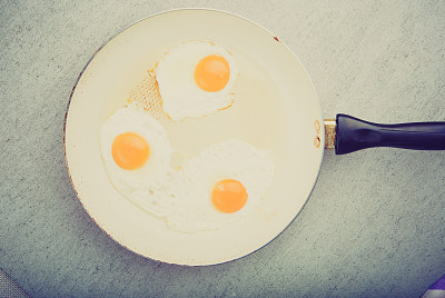 白锅里煎蛋的老式照片图片下载