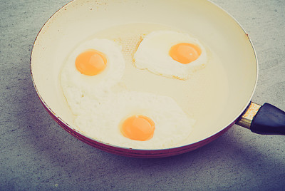 白锅里煎蛋的老式照片图片下载