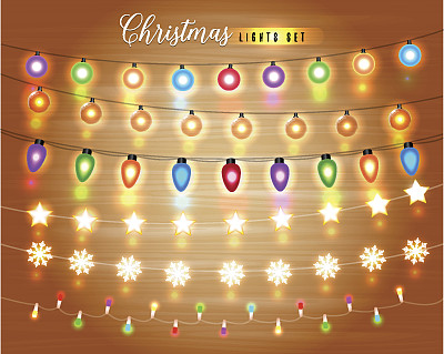 一套发光的圣诞灯，圣诞节日贺卡设计图片下载